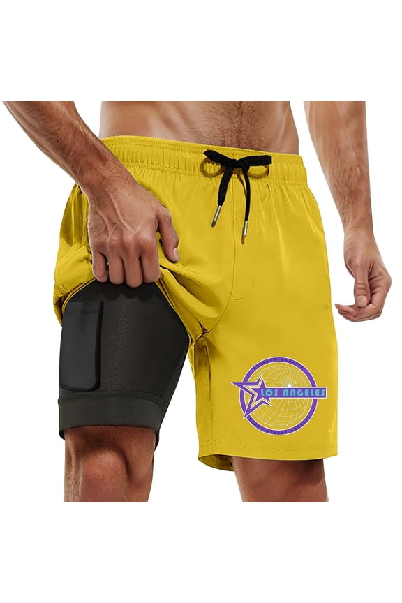 Swim Trunk For Men Icon Quick Dry Bathing Suit Swimming Board Shorts Mesh Lining Yellow L