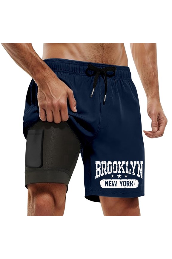 Swim Trunk For Men's Brooklyn Quick-Dry Lightweight 2 In 1 4-Way Stretch Bathing Suit Navy L