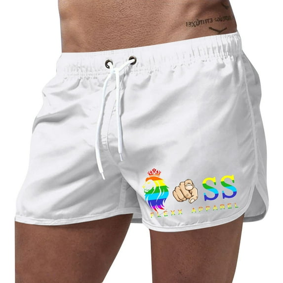 Swim Trunk For Men's Rainbow Boss 2 In 1 Quick Dry With Pockets Swimwear Bathing Suits Beach Outdoor White L