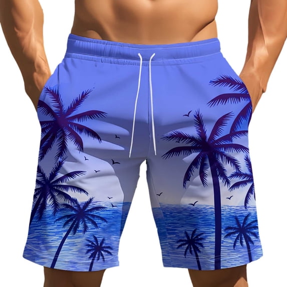 Swim Trunk For Mens Coconut Tree Sunset Gradient Quick Dry Swim Shorts Mens Swimsuit Board Shorts With Pockets Blue M