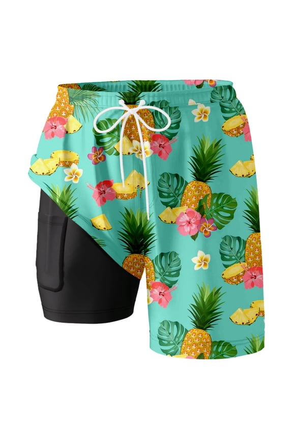Swim Trunk For Mens Tropical Pineapple Quick Dry Swim Shorts Mens Swimsuit Board Shorts With Pockets Light Green XXL