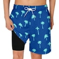 thumbnail image 1 of Swim Trunks for Boys Boys Coconut Leaf Print Swim Trunks with Pockets and Mesh Liner Drawstring Elastic Waist Breathable Kids Beach Shorts Dark Blue 10 Years-12 Years, 1 of 4