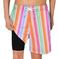 thumbnail image 1 of Swim Trunks Boys Boys Striped Swim Trunks with Pockets and Mesh Liner Drawstring Elastic Waist Classic Beach Shorts for Kids Summer Pink 10 Years-12 Years, 1 of 4