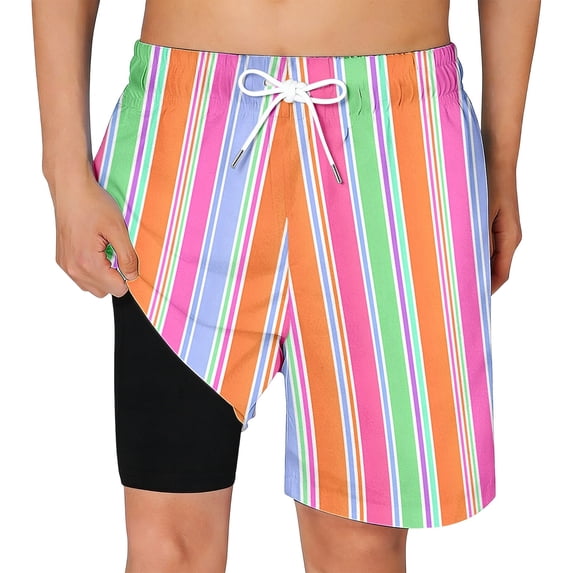 Swim Trunks Boys Boys Striped Swim Trunks with Pockets and Mesh Liner Drawstring Elastic Waist Classic Beach Shorts for Kids Summer Pink 10 Years-12 Years