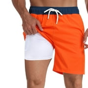 HEYAC Swim Trunks Men 5 Inch Compression Liner Quick Dry High Elastic Waist Mens Swim Shorts Compression Liner Light Upf Swimming Shorts for Men,Z03-Orange,XXXL