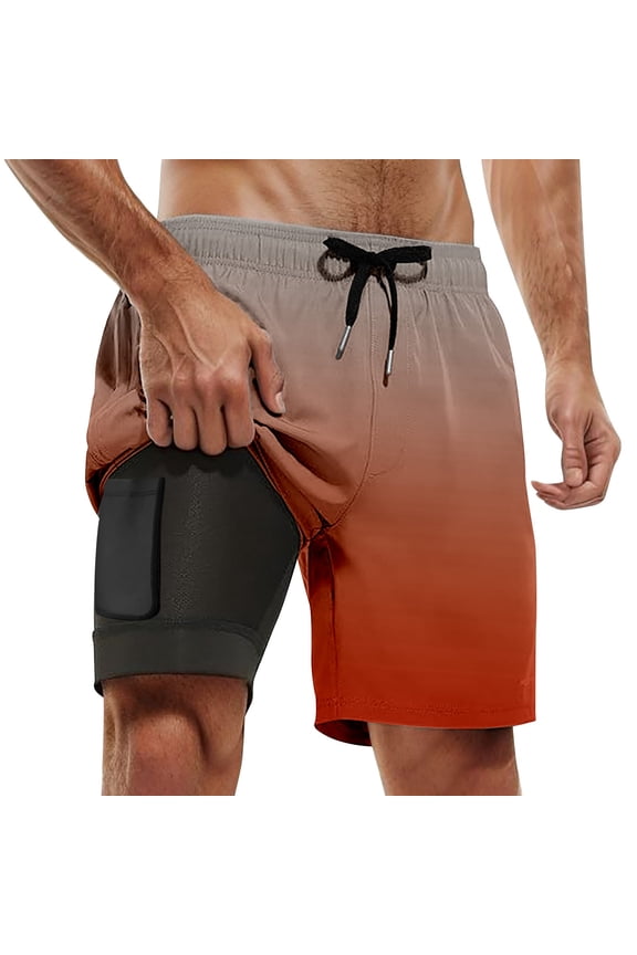 Swim Trunks Men 5 Inch Inseam Stretchy Quick Dry Elastic Waist Drawstring Swim Shorts Printing Light Bathing Suit Beach Board Shorts,Orange,L