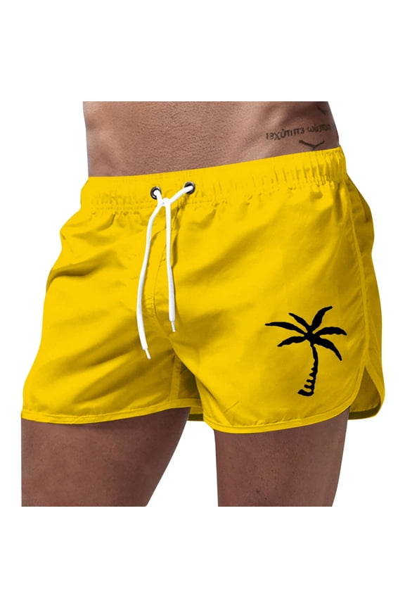 Swim Trunks Men 5 Inch Striped Stretchy Quick Dry High Elastic Waist Mens Bathing Suit Printed Loose Swimming Shorts for Men,Yellow,L