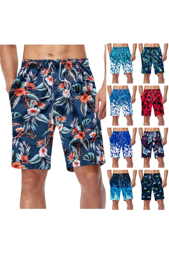 Swim Trunks Men Retro Athletic Tropical Print Quick-Dry Pool Swimming Trunks with Pockets Upf 50+ Sun Protection Swimwear Bathing Suits
