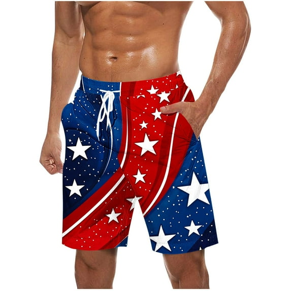 Swim Trunks for Men Usa 4Th Of July Patriotic Board Shorts American Flag Star Pattern Sweatpants Quick Dry Board Shorts With Zip Pockets Bathing Suits Beach Swimwear