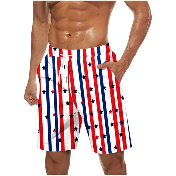 Swim Trunks for Men Usa 4Th Of July Patriotic Board Shorts American Flag Star Pattern Sweatpants Quick Dry Board Shorts With Zip Pockets Bathing Suits Beach Swimwear