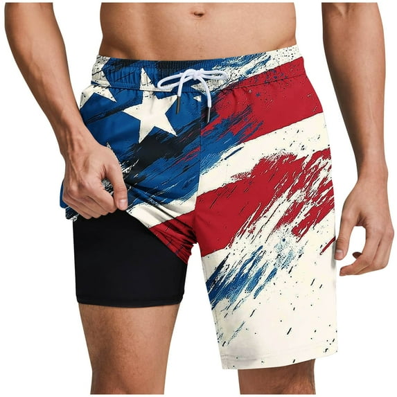 Swim Trunks for Men Usa 4Th Of July Patriotic Board Shorts American Flag Star Pattern Sweatpants Quick Dry Board Shorts With Zip Pockets Bathing Suits Beach Swimwear