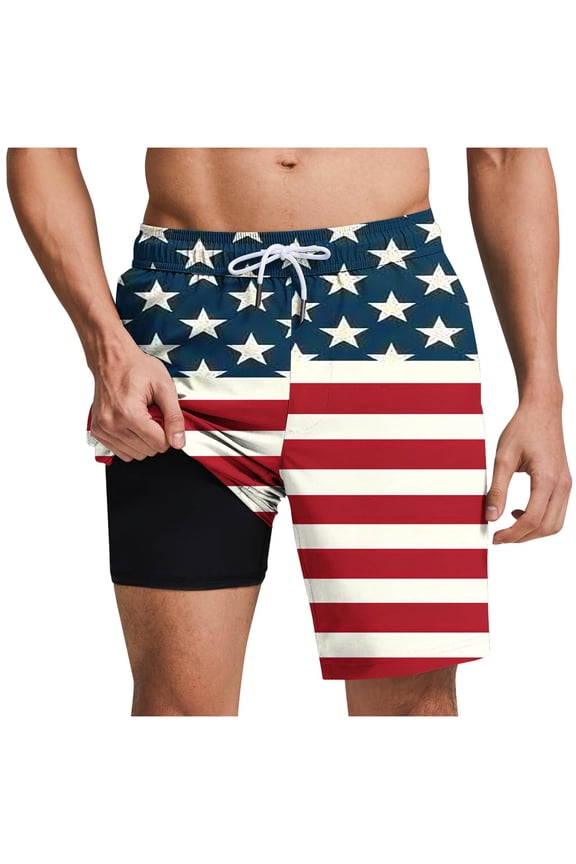 Swim Trunks for Men Usa 4Th Of July Patriotic Board Shorts American Flag Star Pattern Sweatpants Quick Dry Board Shorts With Zip Pockets Bathing Suits Beach Swimwear