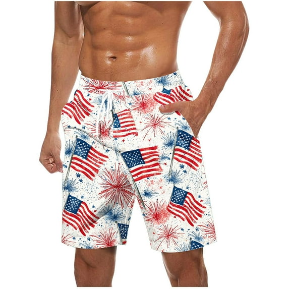 Swim Trunks for Men Usa 4Th Of July Patriotic Board Shorts American Flag Star Pattern Sweatpants Quick Dry Board Shorts With Zip Pockets Bathing Suits Beach Swimwear