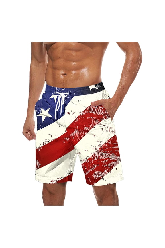 Swim Trunks for Men Usa 4Th Of July Patriotic Board Shorts American Flag Star Pattern Sweatpants Quick Dry Board Shorts With Zip Pockets Bathing Suits Beach Swimwear