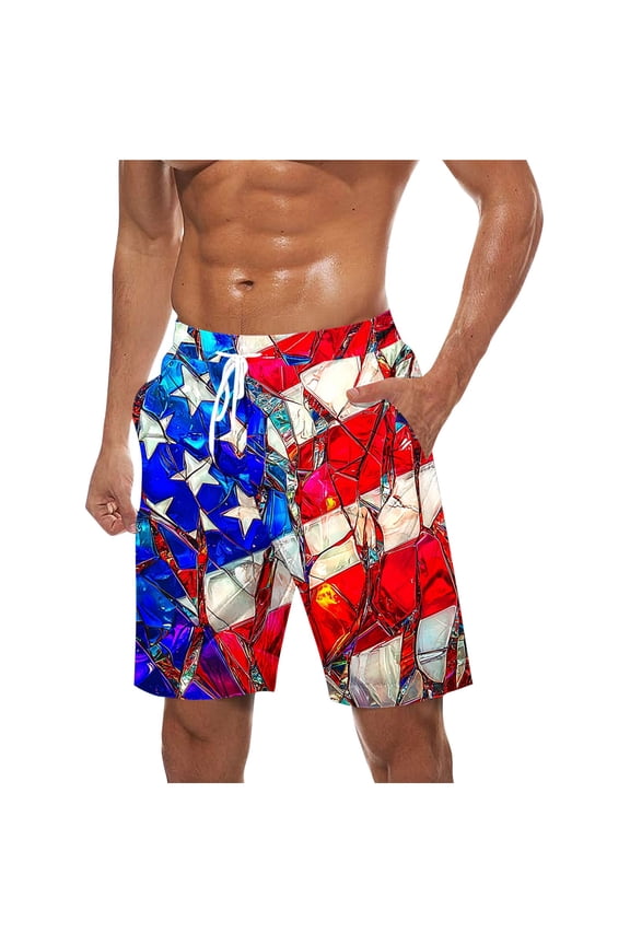 Swim Trunks for Men Usa 4Th Of July Patriotic Board Shorts American Flag Star Pattern Sweatpants Quick Dry Board Shorts With Zip Pockets Bathing Suits Beach Swimwear