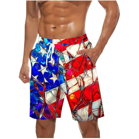 Swim Trunks for Men Usa 4Th Of July Patriotic Board Shorts American Flag Star Pattern Sweatpants Quick Dry Board Shorts With Zip Pockets Bathing Suits Beach Swimwear
