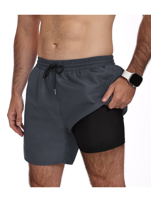 Mens Swim Trunks 7 Inch Quick Dry Swim Shorts with Compression Liner Beach Bathing Suits for Men Lightweight Summer Bathing Suit