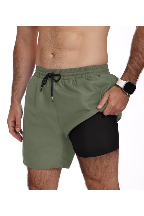 Mens Swim Trunks 7 Inch Quick Dry Swim Shorts with Compression Liner Beach Bathing Suits for Men Lightweight Summer Bathing Suit