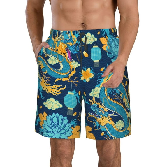 Swim Trunks Summer Surf Beach Board Shorts Swimwear Bathing Suits,Traditional Chinese Dragon Asian