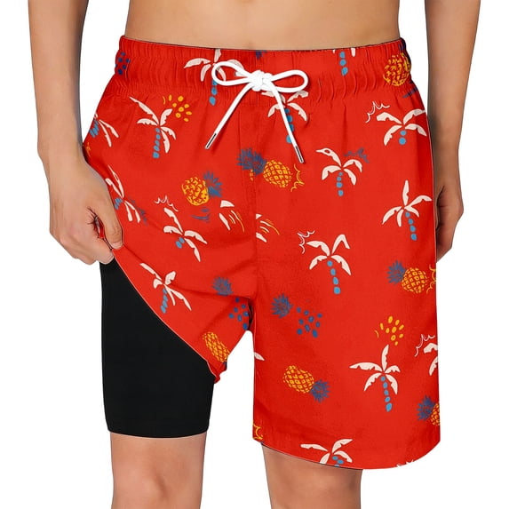 Swim Trunks for Toddler Boys Hawaiian Print Swim Trunks with Pockets and Mesh Liner Drawstring Elastic Waist Tropical Beach Shorts for Kids Watermelon Red 14 Years-16 Years
