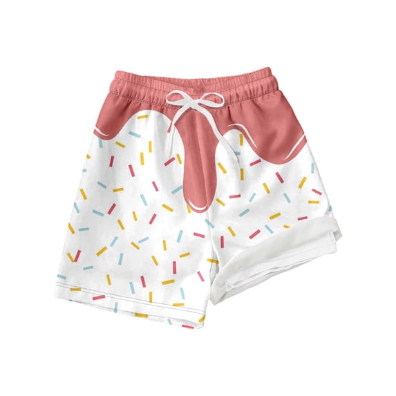 Swim Trunks for Boy Summer Beach Hawaiian Cute Ice Printed Quick Dry Swim Shorts Drawstring Soft Comfy Elastic Waist Board Shorts