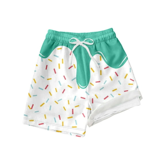 Swim Trunks for Boy Summer Beach Hawaiian Cute Ice Printed Quick Dry Swim Shorts Drawstring Soft Comfy Elastic Waist Board Shorts
