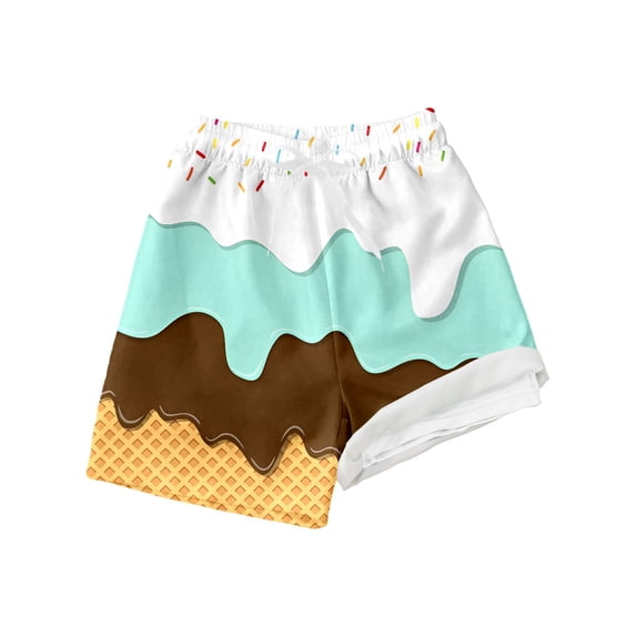 Swim Trunks for Boy Summer Beach Hawaiian Cute Ice Printed Quick Dry Swim Shorts Drawstring Soft Comfy Elastic Waist Board Shorts
