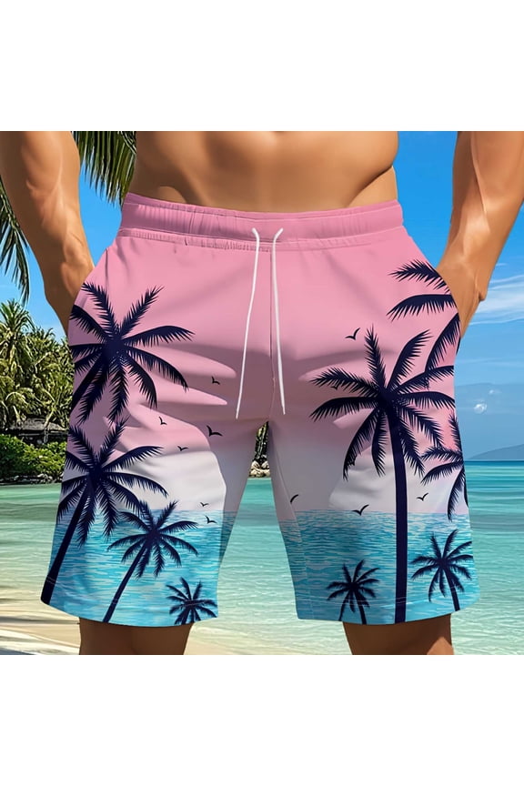 Swim Trunks for Men 9 Inch No Liner Bathing Suit Comfortable Summer Beach Casual Mens Board Shorts Swimwear Pink L