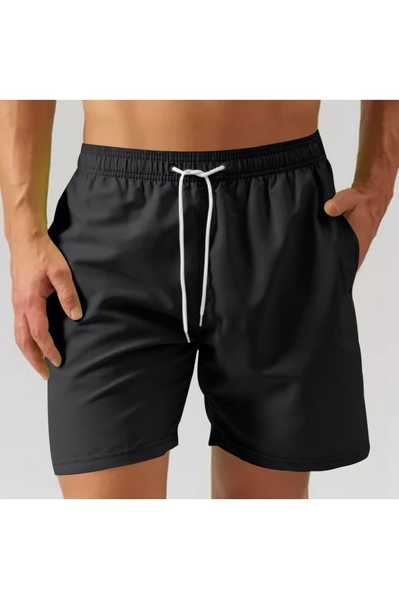 Swim Trunks for Men Quick Dry Solid Color Board Shorts Elastic Waist Drawstring Beach Shorts with Mesh Lining