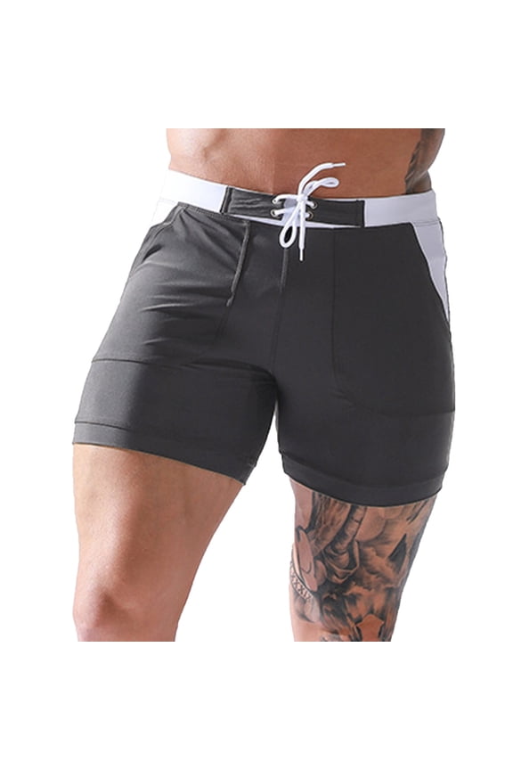 Swim Trunks for Men Shaping Boxer Trunk Quick Dry Tether Fitness Wading Stretch Tights Athletic Swim Trunks Lace-Up Swim Shorts