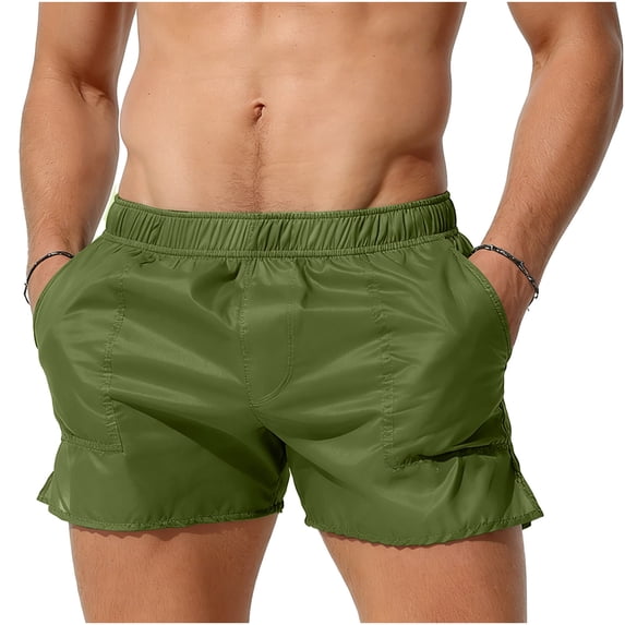 Swim Trunks for Men with Pockets Lightweight Elastic Waisted Beach Shorts Mens Casual Solid Color Wide Leg Athletic Swimming Bathing Suits Short