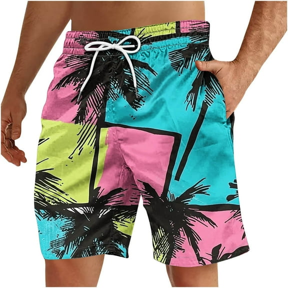 Swim Trunks for Mens Plus Size Vacation Beach Printed Pants Casual Sports Drawstring Shorts Summer Shorts Clearance with Pockets (S-5XL)