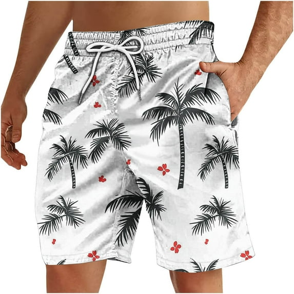 Swim Trunks for Mens Plus Size Vacation Beach Printed Pants Casual Sports Drawstring Shorts Summer Shorts Clearance with Pockets (S-5XL)