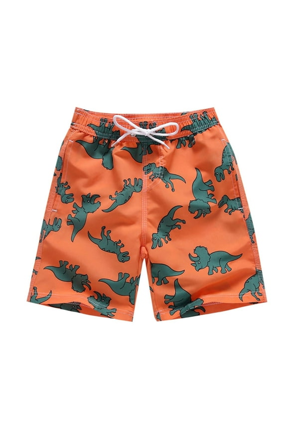 Swim Trunks for Toddler Boys Cartoon Shark Dinosaur Elastic Waist Drawstring Stretchy Quick Dry Shorts Dark Green