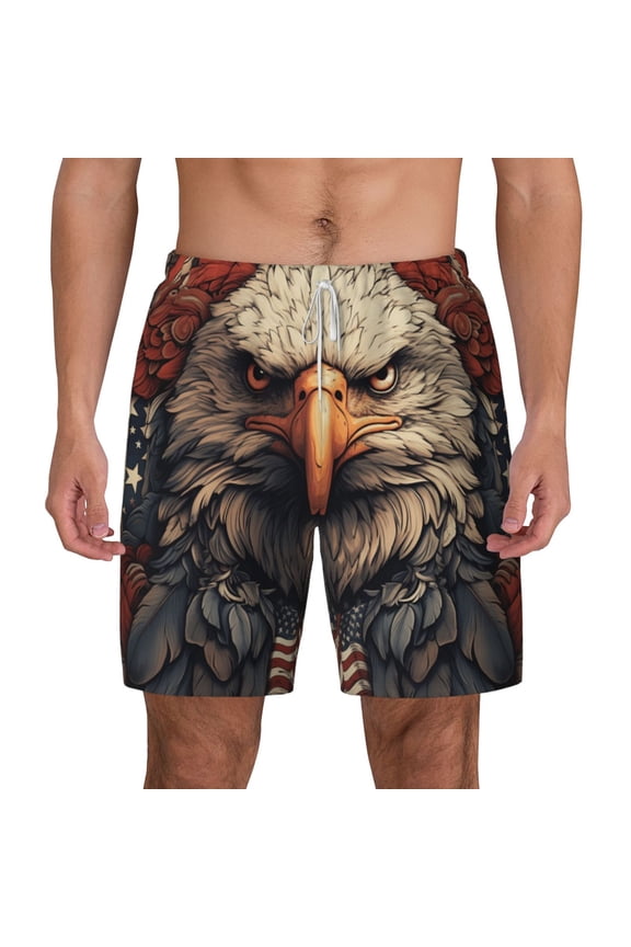 Swim Trunks with Compression Liner Swimming Shorts Bathing Suit American Flag United States Navy Eagle