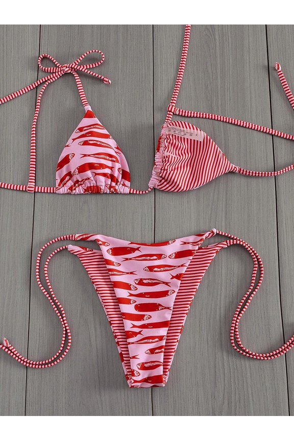 Swim Vcay Fashionable & Sweet Shoulder-Tie Side Bow Knot Wireless Removable Padded Sexy Women Bikini Swimsuit 2-Piece Set