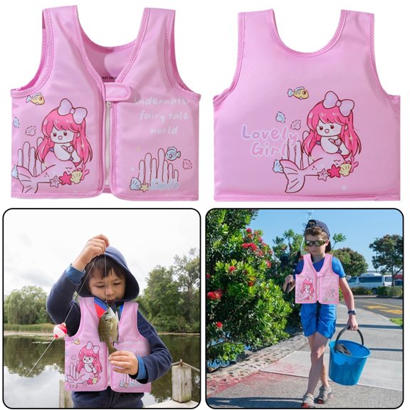 Swim Vest - Constructed with Neoprene Plus a Secure Front Zip and Adjustable Safety Strap to Develop Water Confidence.|Toddler Swim Vest(Pink Bow Mermaid)