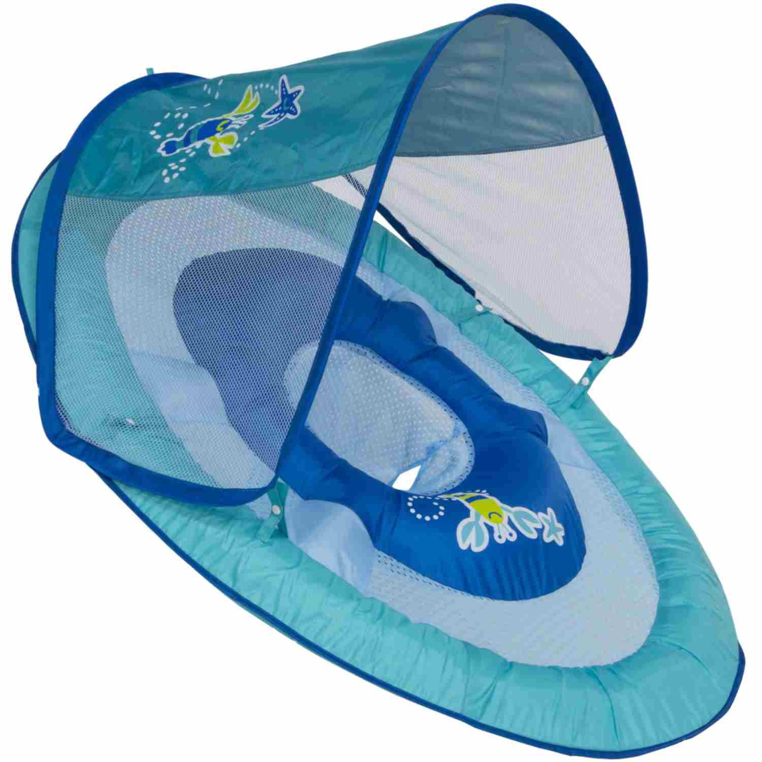Swim Ways Baby Spring Float with Sun Canopy Blue & Green Lobster Design ...