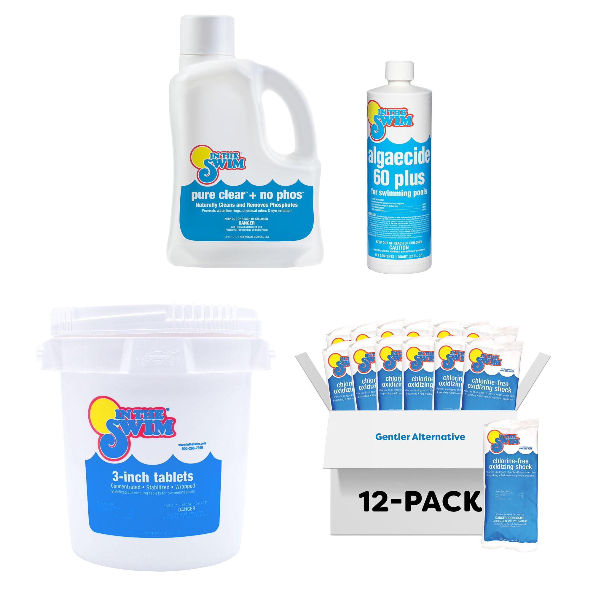 In The Swim Weekly Clear Pool Care Kit – Easy 4-Step Pool Cleaning Bundle with Chlorine Tabs, Algae Preventer, Shock & Clarifier – Keep Your Pool Sparkling - Basic WCPC_Basic