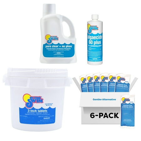In The Swim Weekly Clear Pool Care Kit – Easy 4-Step Pool Cleaning Bundle with Chlorine Tabs, Algae Preventer, Shock & Clarifier – Keep Your Pool Sparkling - Starter WCPC_Starter