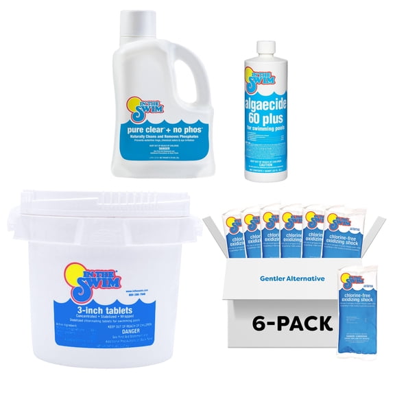 In The Swim Weekly Clear Pool Care Kit – Easy 4-Step Pool Cleaning Bundle with Chlorine Tabs, Algae Preventer, Shock & Clarifier – Keep Your Pool Sparkling - Starter WCPC_Starter