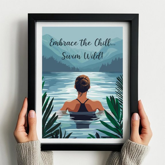 Swim Wild Wall Art Print, Cold Water Lake And Sea Swimming Adventure Decor