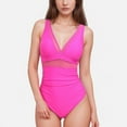 thumbnail image 1 of Swim Women's Deep V One Piece Swimsuit with Mesh Waist Panel and Ruched Tummy Control Design - X Large, Fuchsia, 1 of 7