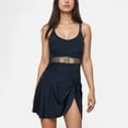 thumbnail image 1 of Swim Women's Mesh Panel One Piece Swimsuit with Adjustable Spaghetti Straps and Side Tie Swim Skirt - Medium, Black, 1 of 7