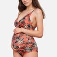 thumbnail image 1 of Swim Women's Tropical Print One-Piece Maternity Swimsuit with V-Neck and Ruched Sides for Growing Belly - Large, Red, 1 of 7