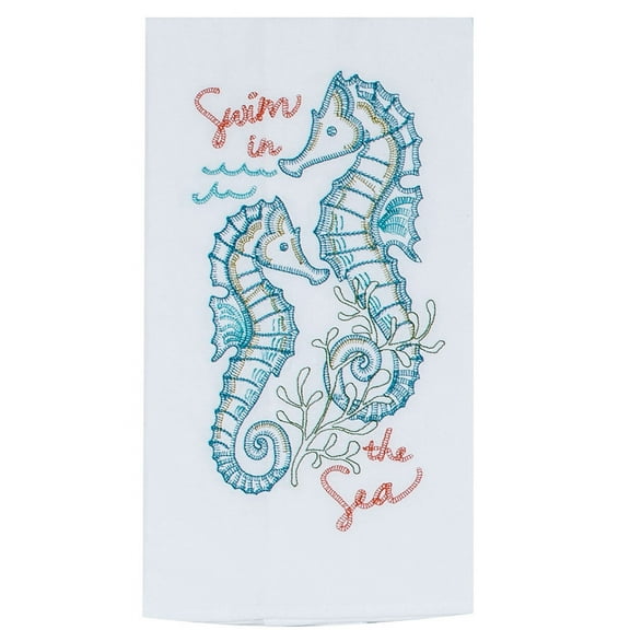 Single Embroidered Seahorse Flour Sack Kitchen Dish Towel
