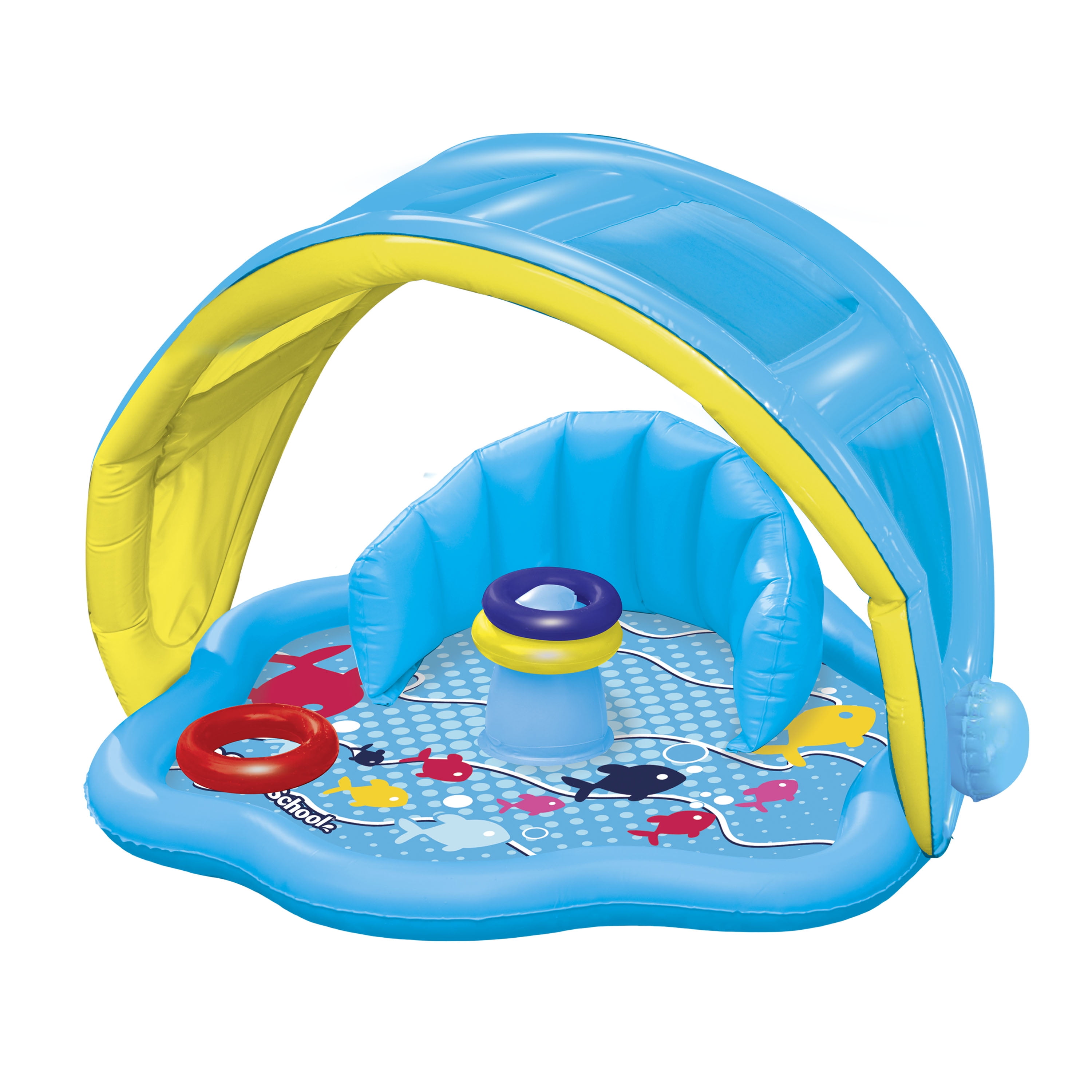 SwimSchool Baby Splash Mat with Inflatable Canopy 3 Stackable Play Rings