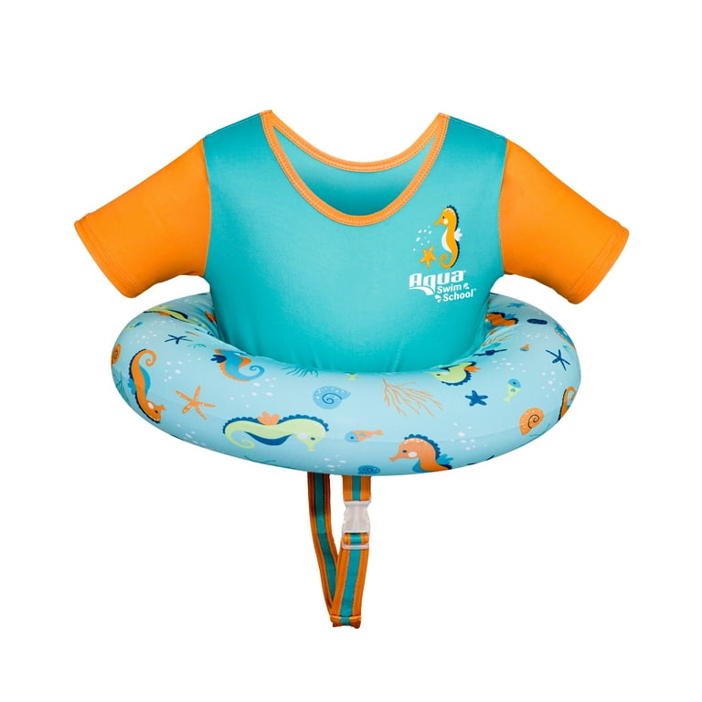 SwimSchool Inflatable Premium Tot Trainer Float, Adjustable Strap, Orange  and Teal Sea Friends, Ages 2-4 Years 