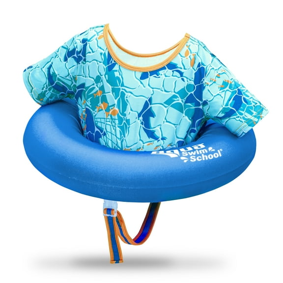 SwimSchool Inflatable Tot Trainer Pool Float, Adjustable Strap, Blue Sea Friends, Ages 2-4