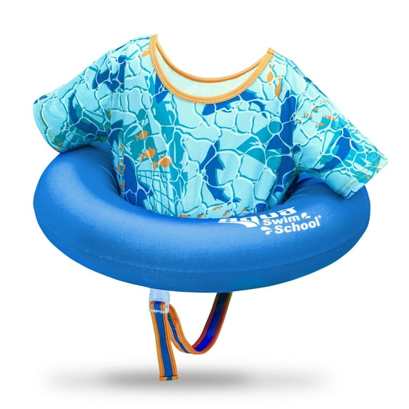SwimSchool Inflatable Tot Trainer Pool Float, Adjustable Strap, Blue Sea Friends, Ages 2-4
